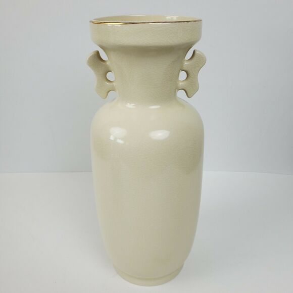 Vintage Japan Porcelain Iris Hummingbird Vase ART w/ Handles Gold Trim 12 Inch - Picture 3 of 8